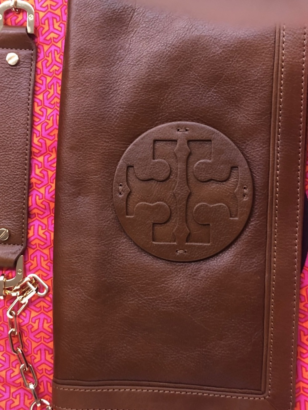 Tory Burch Brown Leather Logo Flap Shoulder Bag